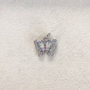 Peach Mimosa Crystal Butterfly Charm-Silver Tone Pastel Enamel Butterfly Pendant